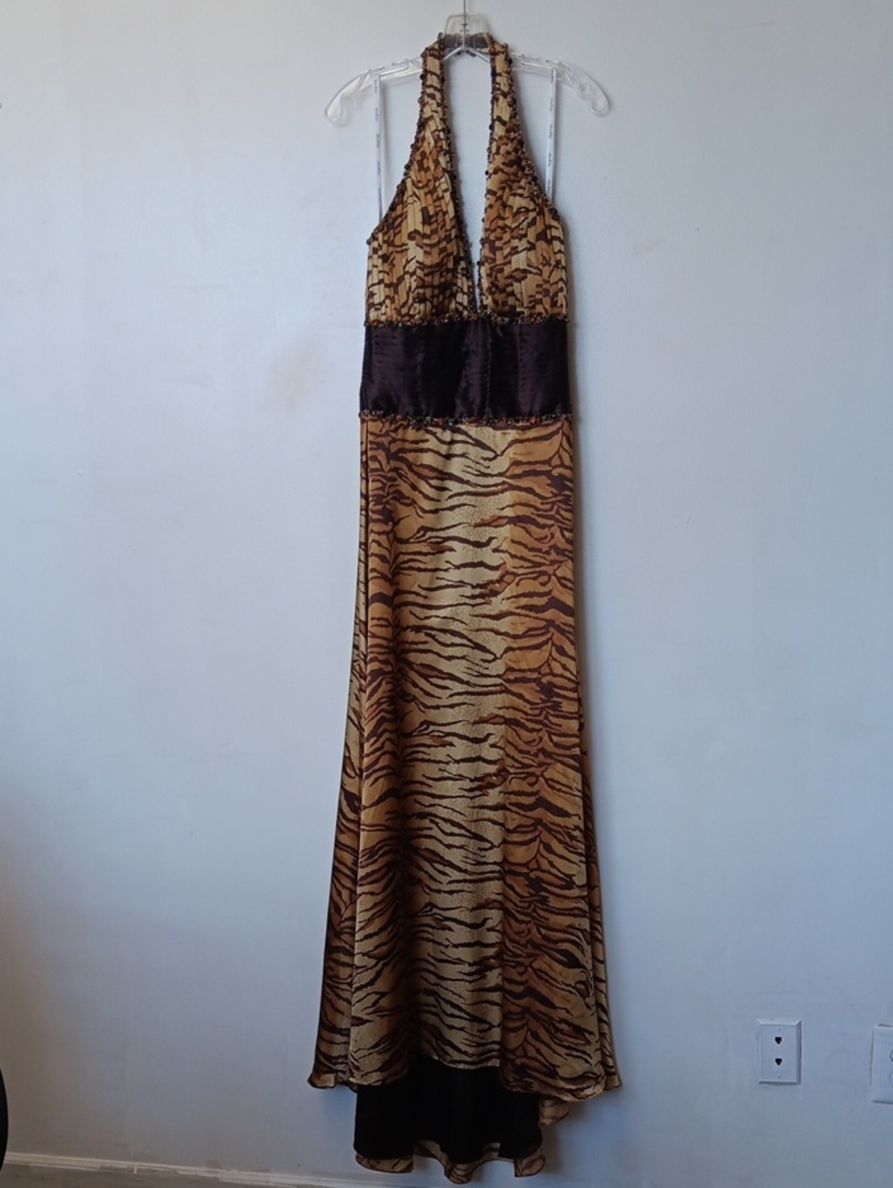 Studio 17 Gold and Brown Halter Maxi Dress